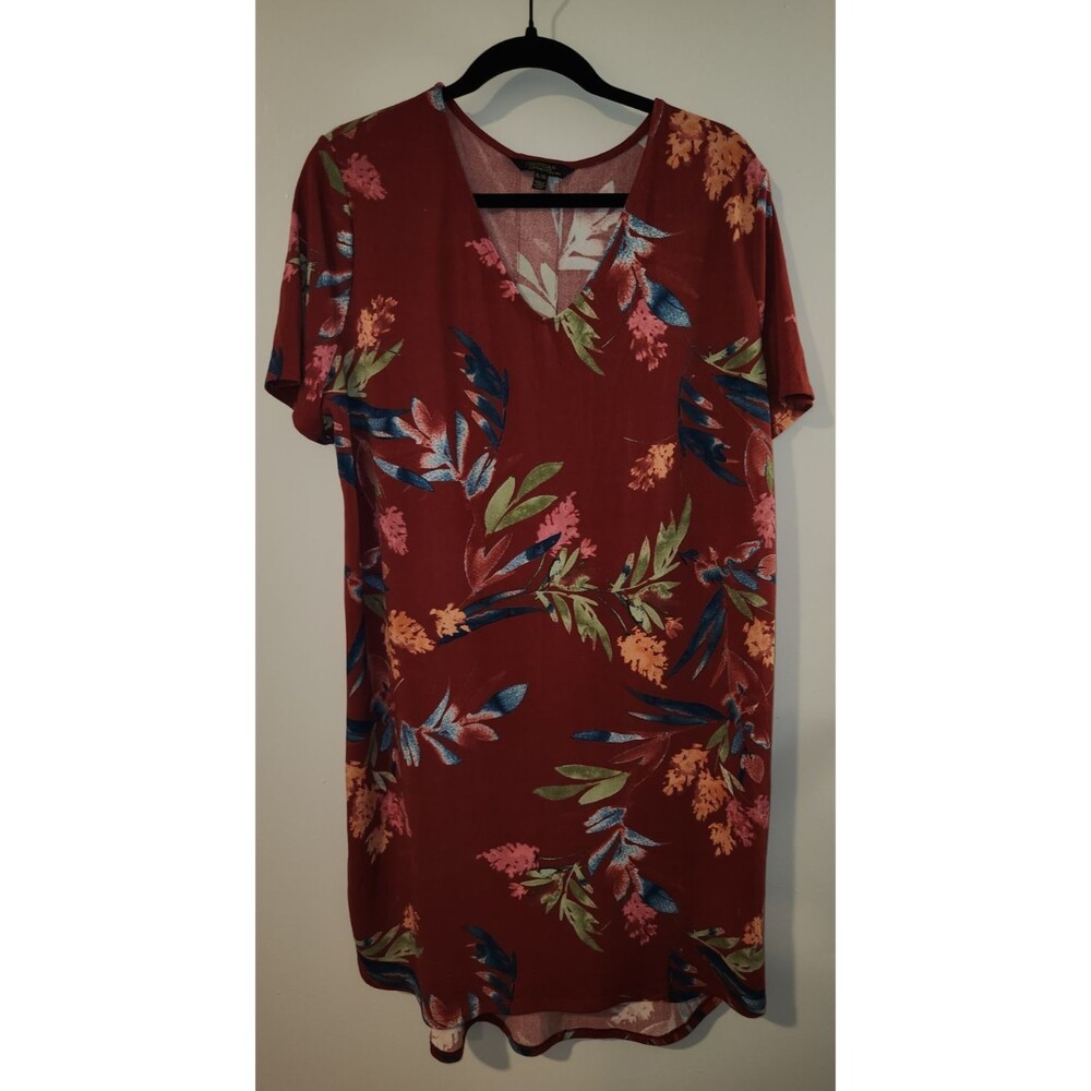 Christian Siriano Womens Sz XL Red Floral Shirt Dress Stretchy Casual Summer